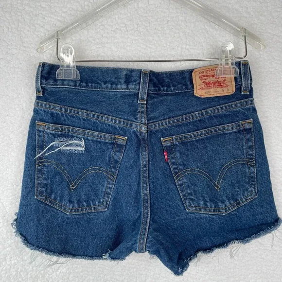 Levis 550 Relaxed Fit Star Studded Distressed Denim Shorts Blue Womens 29 - Picture 4 of 8